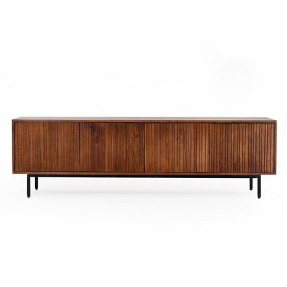 Credenza porta tv in legno massiccio design scandinavo gambe in acciaio 4 ante