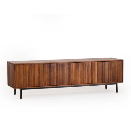 Credenza porta tv in legno massiccio design scandinavo gambe in acciaio 4 ante