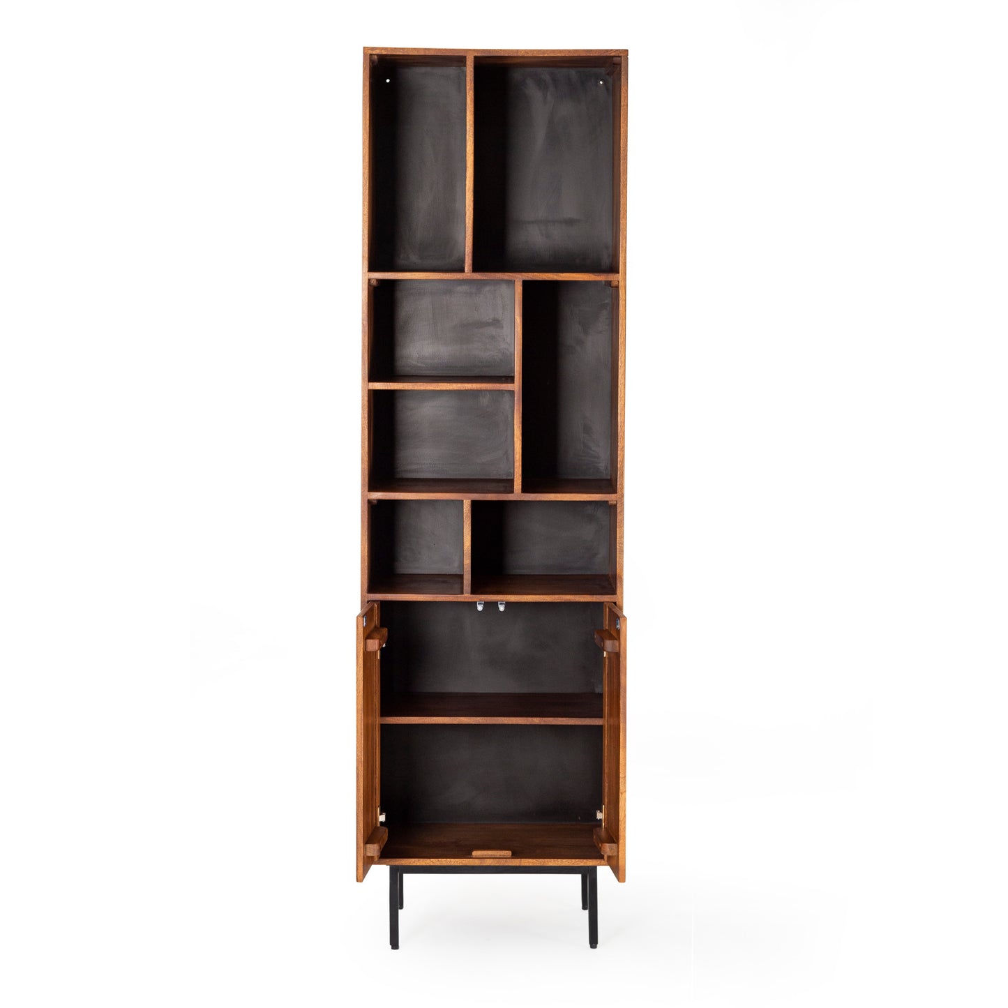 Mobile libreria colonna in legno massiccio design scandinavo gambe in acciaio 2 ante