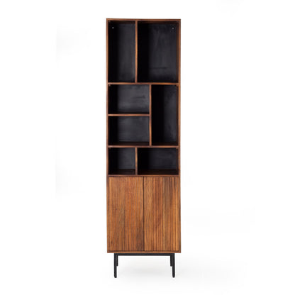 Mobile libreria colonna in legno massiccio design scandinavo gambe in acciaio 2 ante