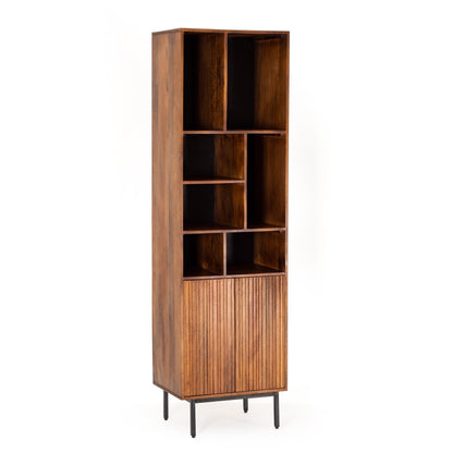 Mobile libreria colonna in legno massiccio design scandinavo gambe in acciaio 2 ante