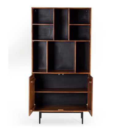 Mobile libreria in legno massiccio design scandinavo gambe in acciaio 2 ante