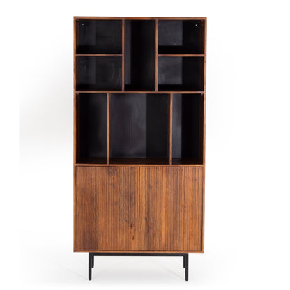 Mobile libreria in legno massiccio design scandinavo gambe in acciaio 2 ante