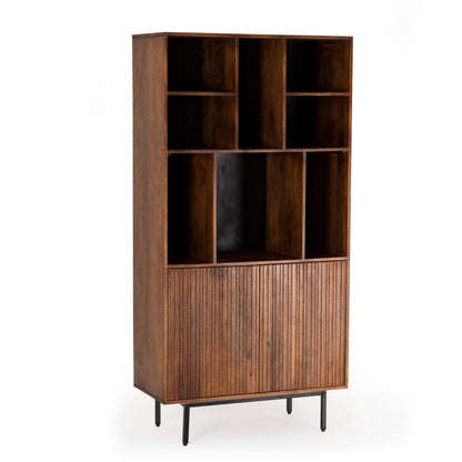 Mobile libreria in legno massiccio design scandinavo gambe in acciaio 2 ante