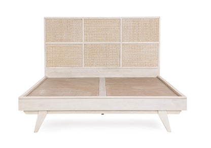 Letto stile vintage in legno massiccio con testiera Rattan
