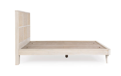 Letto stile vintage in legno massiccio con testiera Rattan