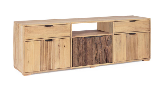 Mobile porta tv in legno massiccio bicolore 4 ante 2 cassetti