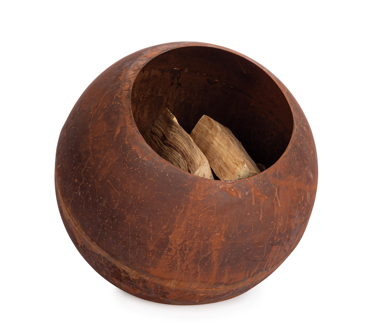 Braciere porta legna in acciaio corten sfera