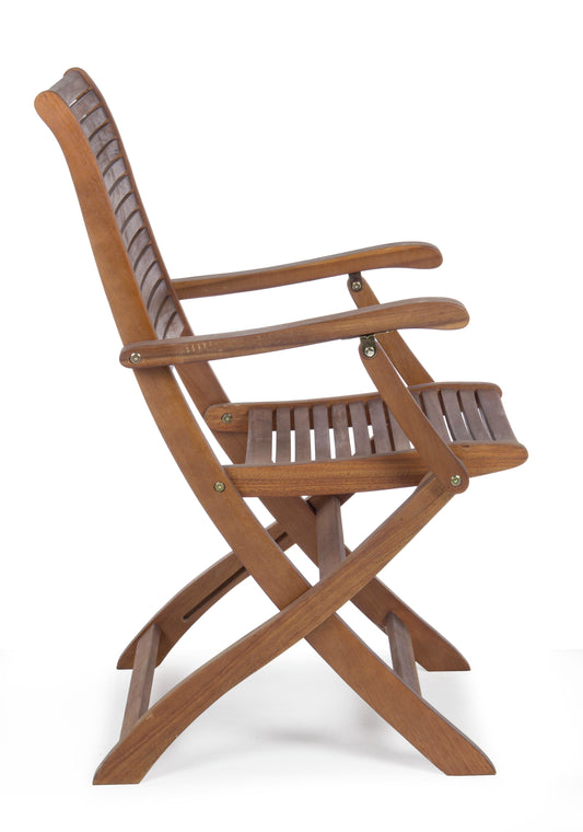 Set da 2 sedie pieghevoli da esterno con bracciolo in legno massiccio