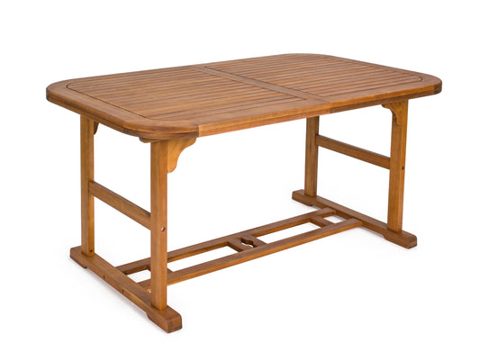 Tavolo pranzo rettangolare in legno massiccio da esterno allungabile da 150 a 200 cm