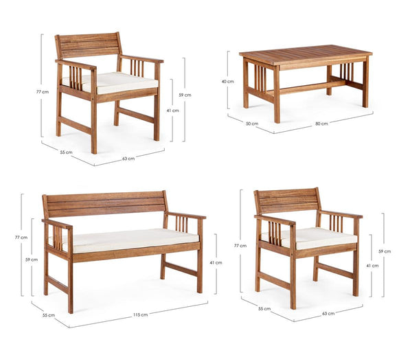 Set salotto da giardino in legno massello con cuscini
