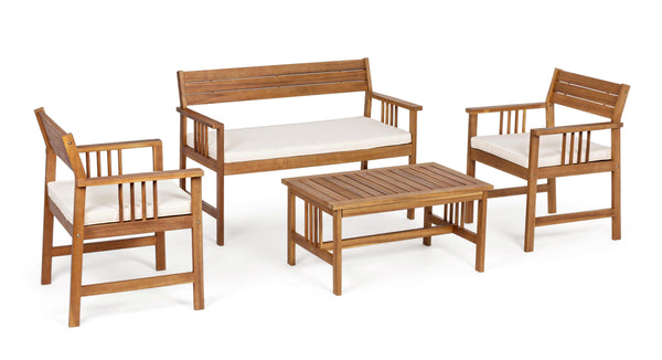 Set salotto da giardino in legno massello con cuscini