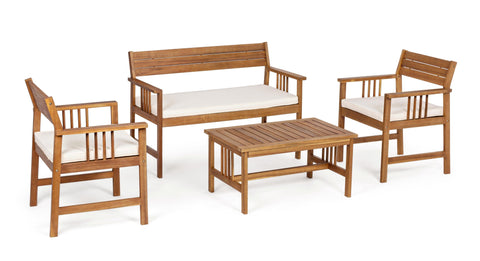 Set salotto da giardino in legno massello con cuscini