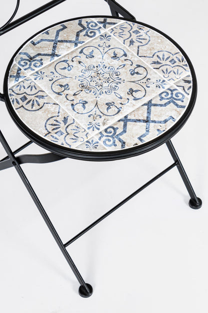 Set tavolo e 2 sedie in ferro con seduta e decori in ceramica - lapagoda.net