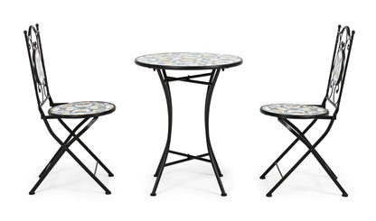 Set tavolo e 2 sedie in ferro con seduta e decori in ceramica - lapagoda.net
