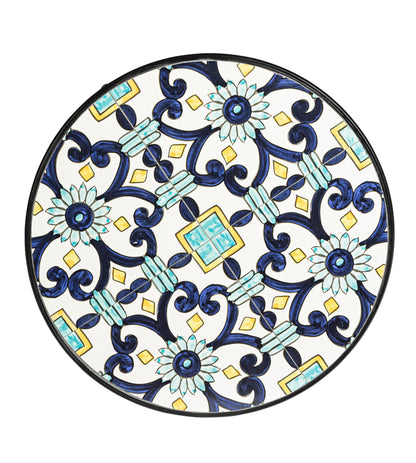 Set tavolo e 2 sedie in ferro con seduta e decori in ceramica - lapagoda.net