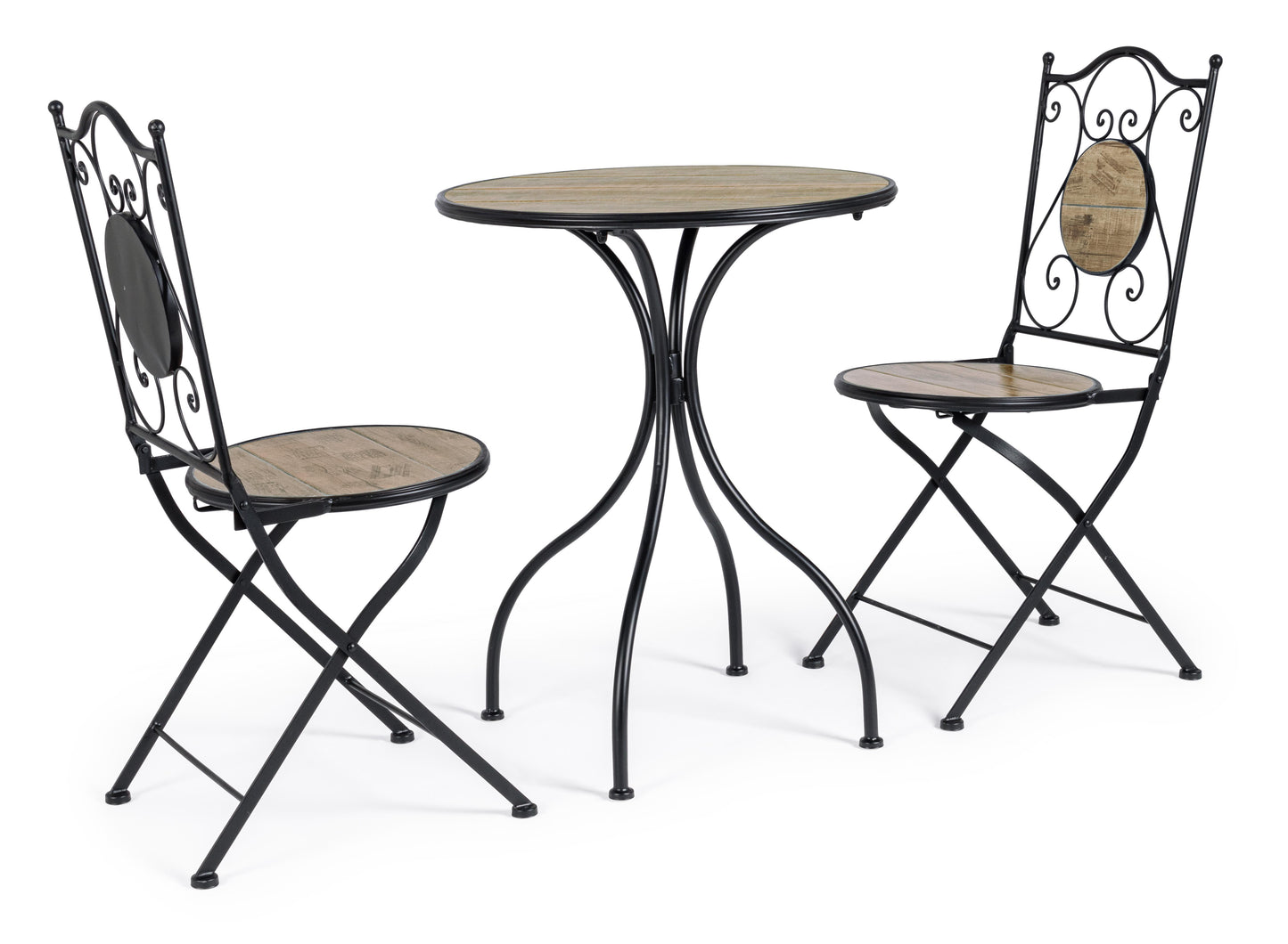 Set tavolo e 2 sedie in ferro con seduta e decori in ceramica moderna - lapagoda.net