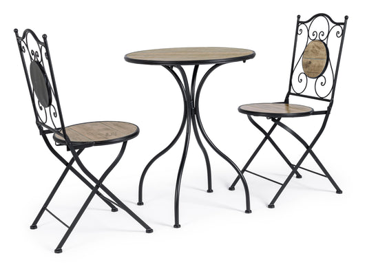 Set tavolo e 2 sedie in ferro con seduta e decori in ceramica moderna - lapagoda.net