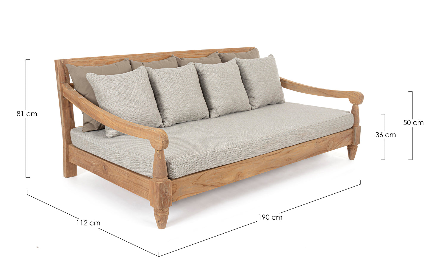 Divano daybed da esterno in legno massiccio di Teak con cuscini