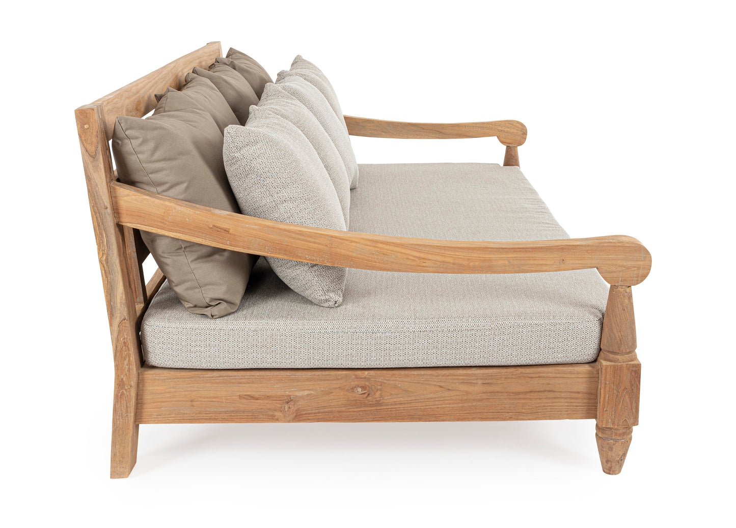 Divano daybed da esterno in legno massiccio di Teak con cuscini