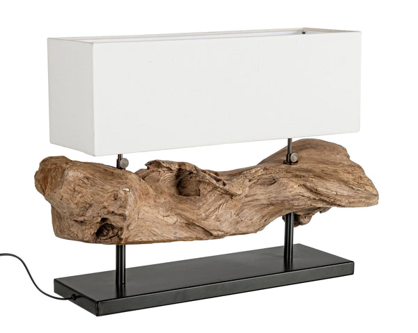 Lampada da tavolo etnico industrial in tronco di teak doppia