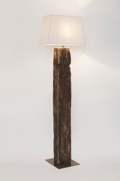 Lampada piantana legno riciclato ottone  e cotone bianco