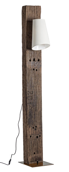 Lampada piantana legno riciclato ottone  e cotone bianco