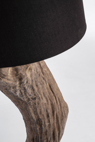 Lampada piantana tonda legno riciclato acciaio e cotone nero