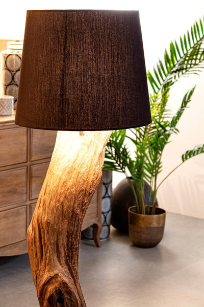 Lampada piantana tonda legno riciclato acciaio e cotone nero