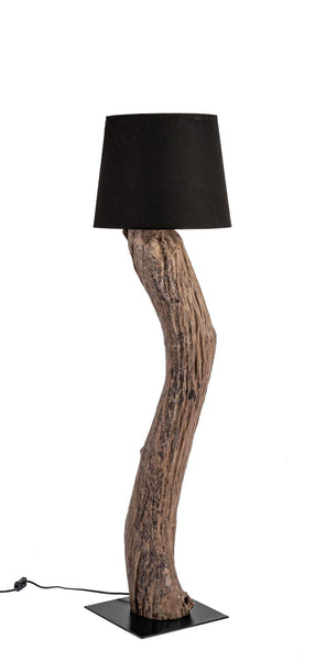Lampada piantana tonda legno riciclato acciaio e cotone nero