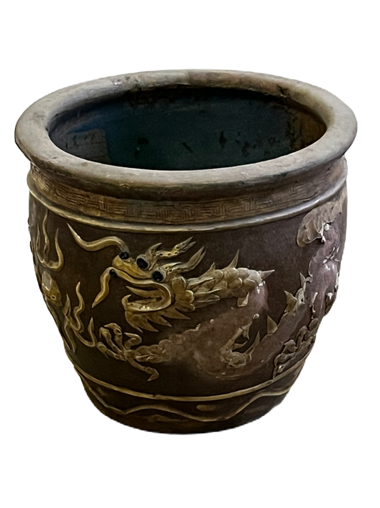 Vaso cinese in terracotta decorata drago