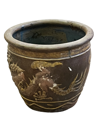 Vaso cinese in terracotta decorata drago