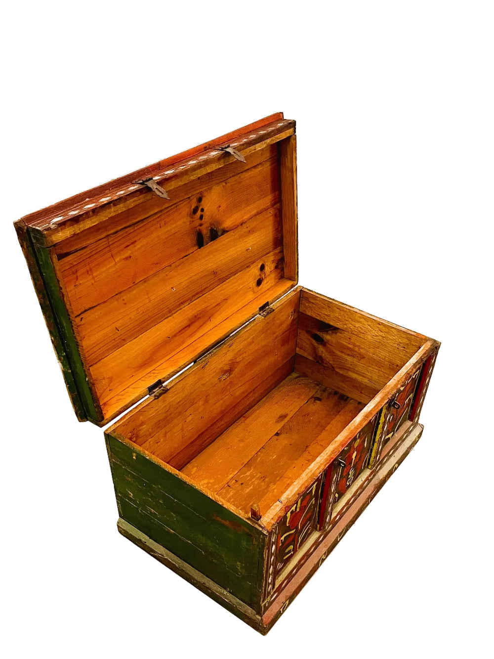 Baule Afgano originale in Cedro frontale dipinto dettaglio interno