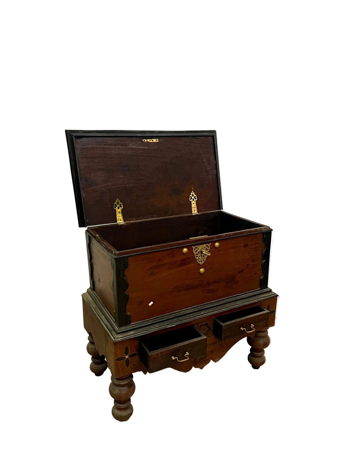 Baule coloniale intarsiato ebano e teak