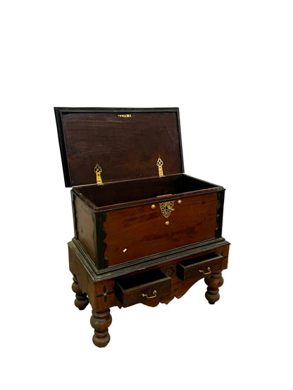 Baule coloniale intarsiato ebano e teak