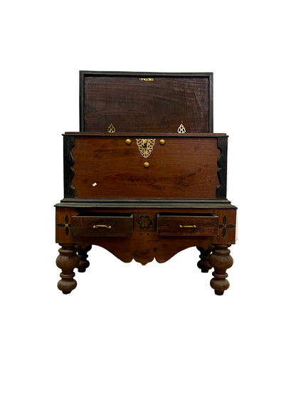 Baule coloniale intarsiato ebano e teak