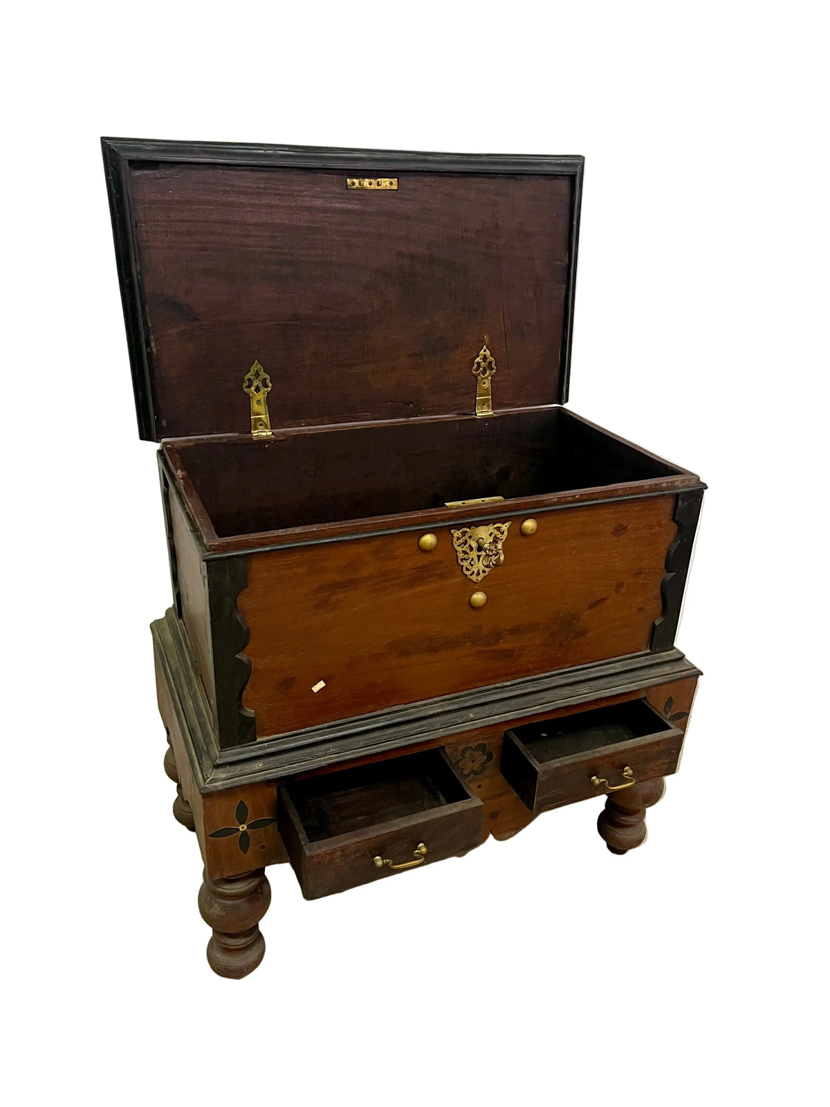 Baule coloniale intarsiato ebano e teak