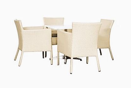 Completo da giardino in Polyrattan color panna 4 poltrone e tavolo