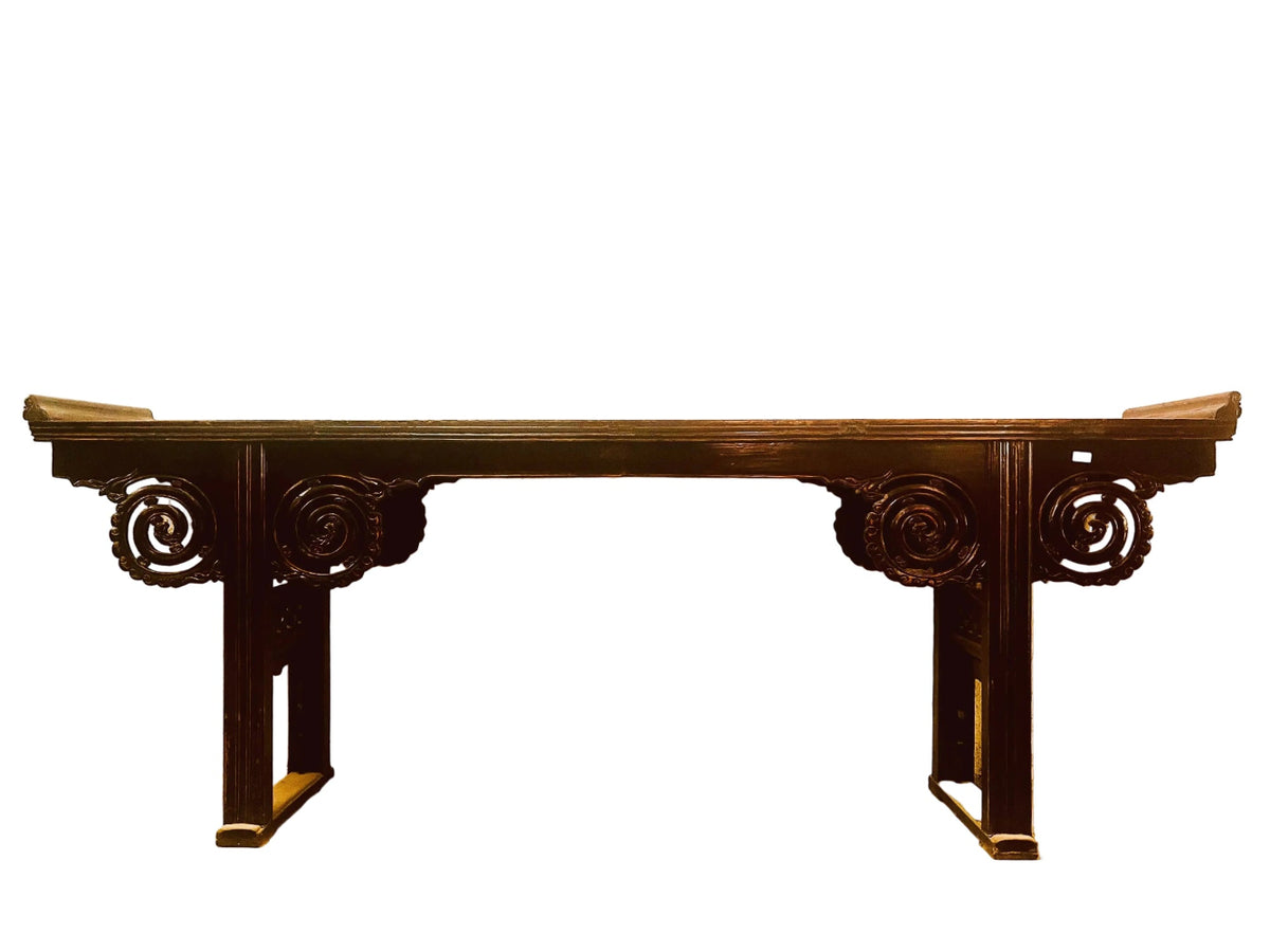 Consolle cinese antica in legno di Olmo laccato originale 