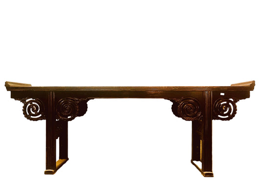 Consolle cinese antica in legno di Olmo laccato originale 