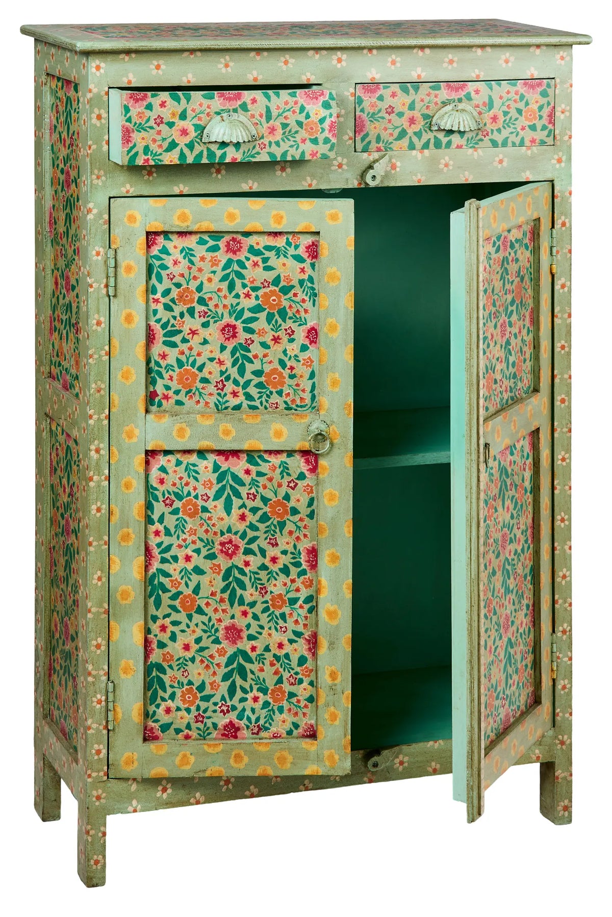 Credenza alta Indiana in legno massello dipinto 2a 1c