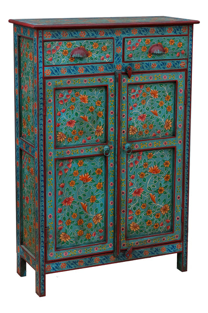 Credenza alta Indiana in legno massello dipinto 2a 1c