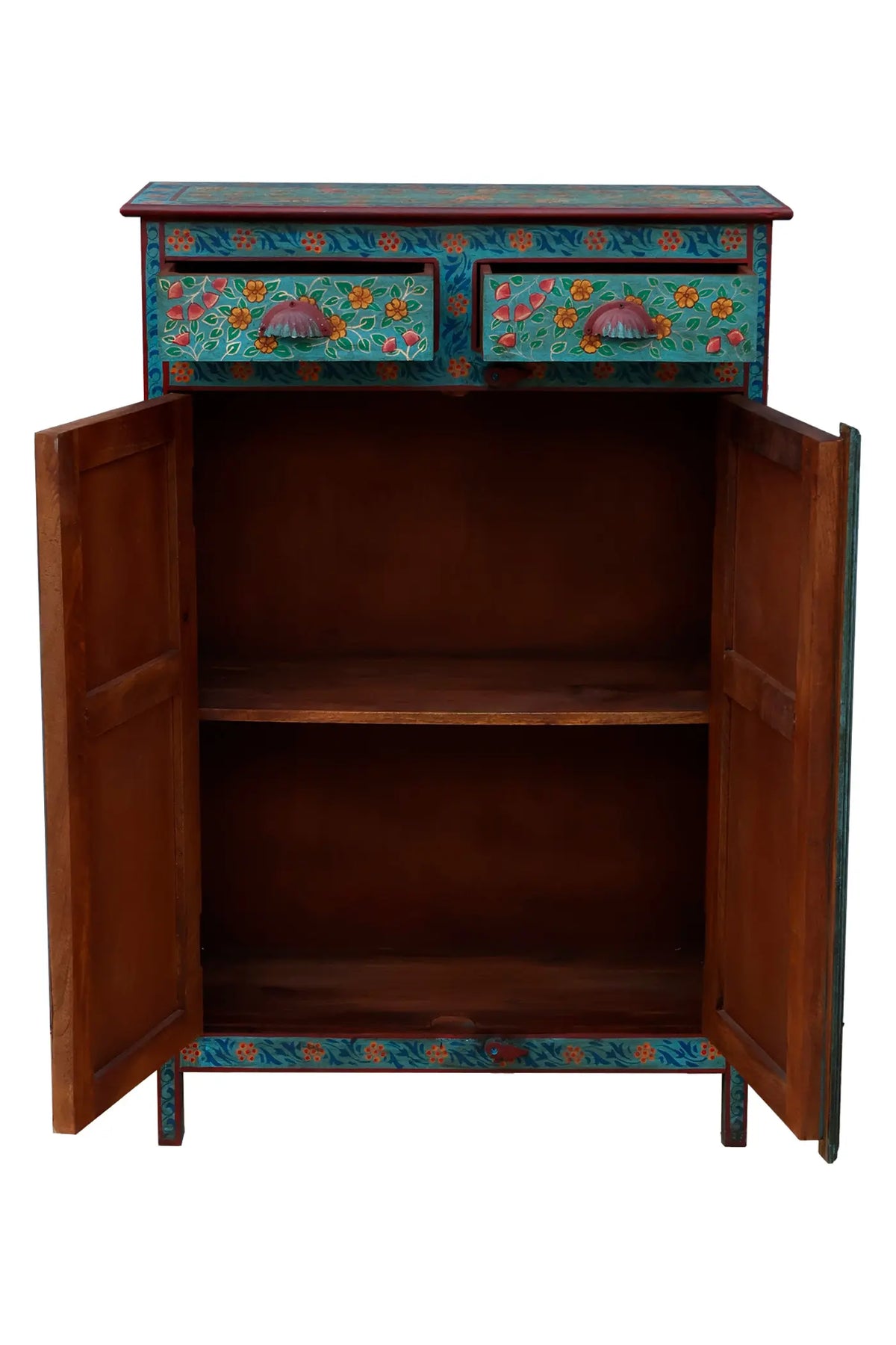 Credenza alta Indiana in legno massello dipinto 2a 1c