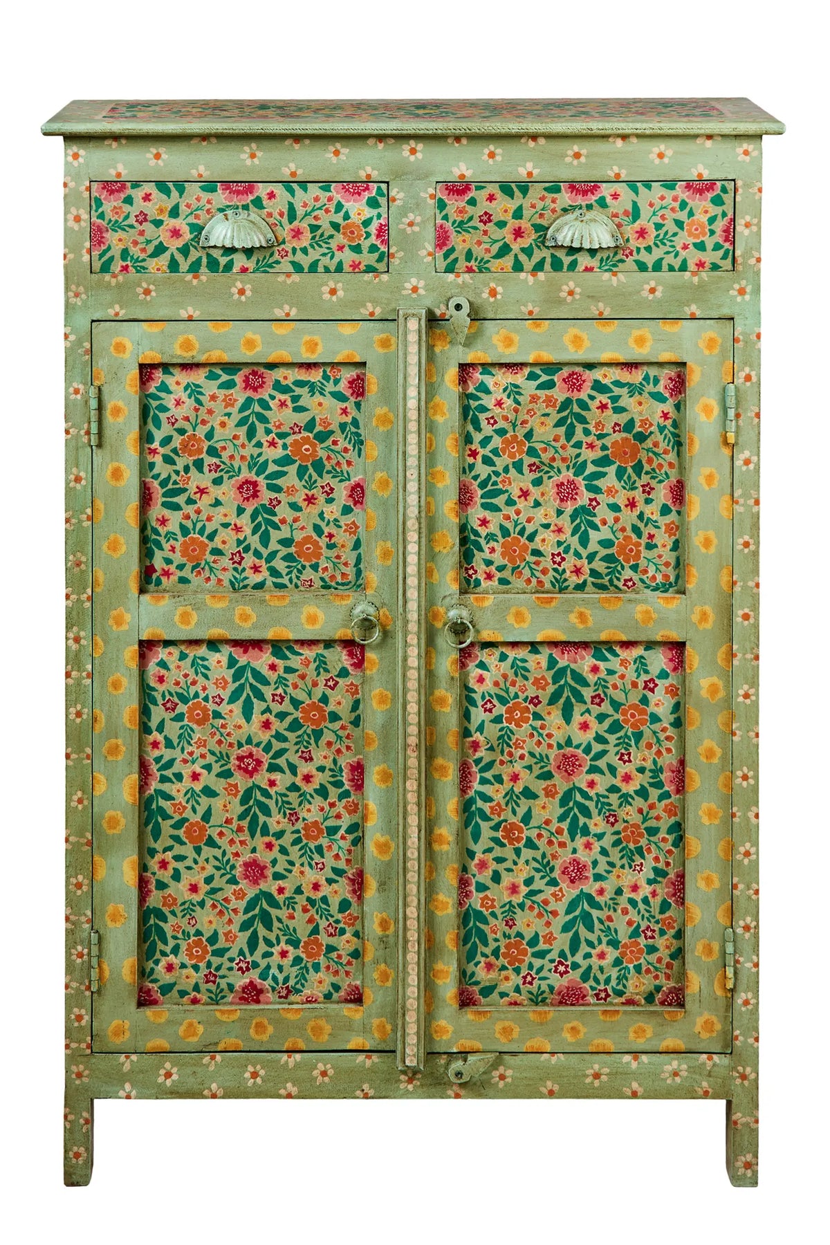 Credenza alta Indiana in legno massello dipinto 2a 1c