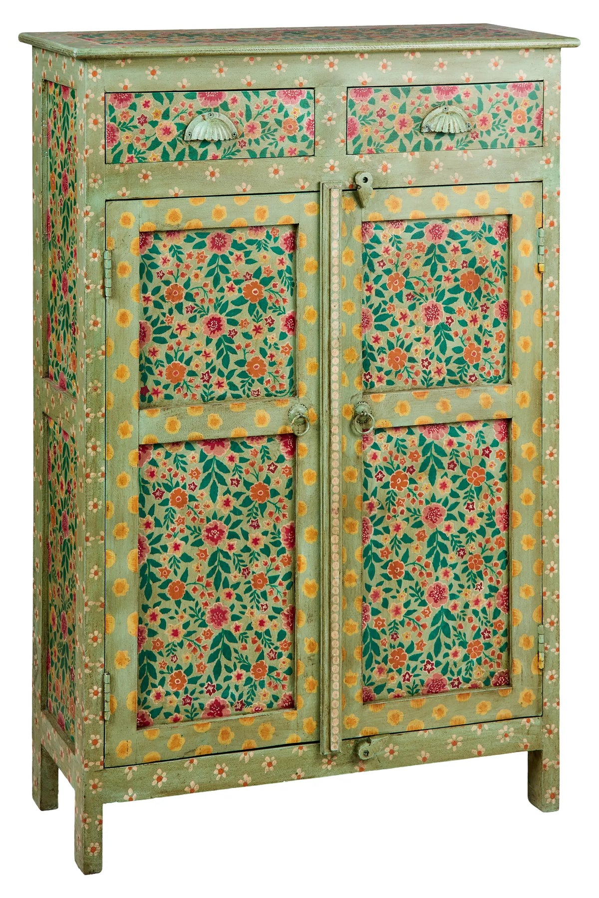 Credenza alta Indiana in legno massello dipinto 2a 1c