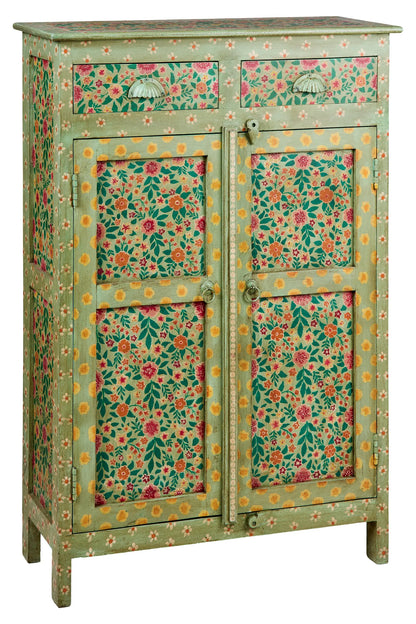 Credenza alta Indiana in legno massello dipinto 2a 1c