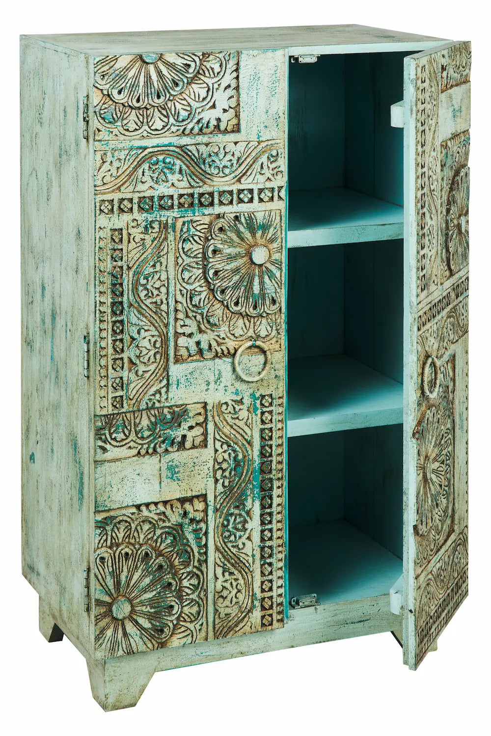 Credenza indiana vecchi timbri legno massiccio dipinta 2 ante