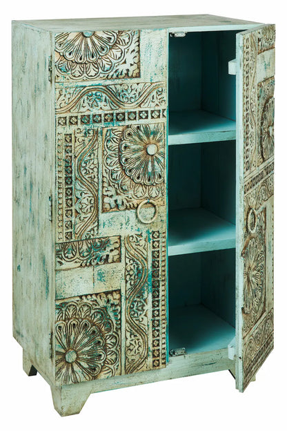 Credenza indiana vecchi timbri legno massiccio dipinta 2 ante