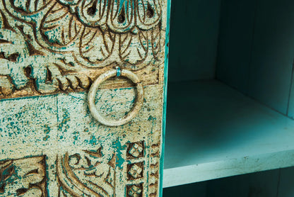 Credenza indiana vecchi timbri legno massiccio dipinta 2 ante