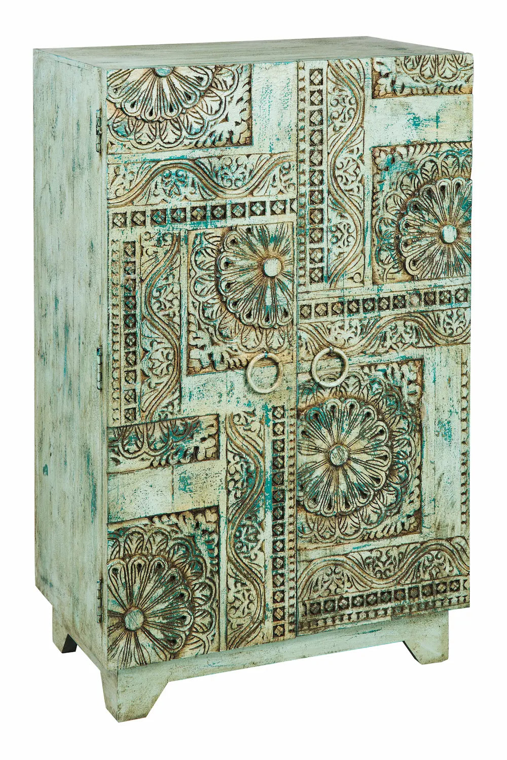 Credenza indiana vecchi timbri legno massiccio dipinta 2 ante